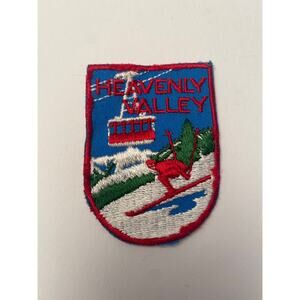 Vintage HEAVENLY VALLEY Lake Tahoe California Ski Patch Skier Gondola Blue Red
